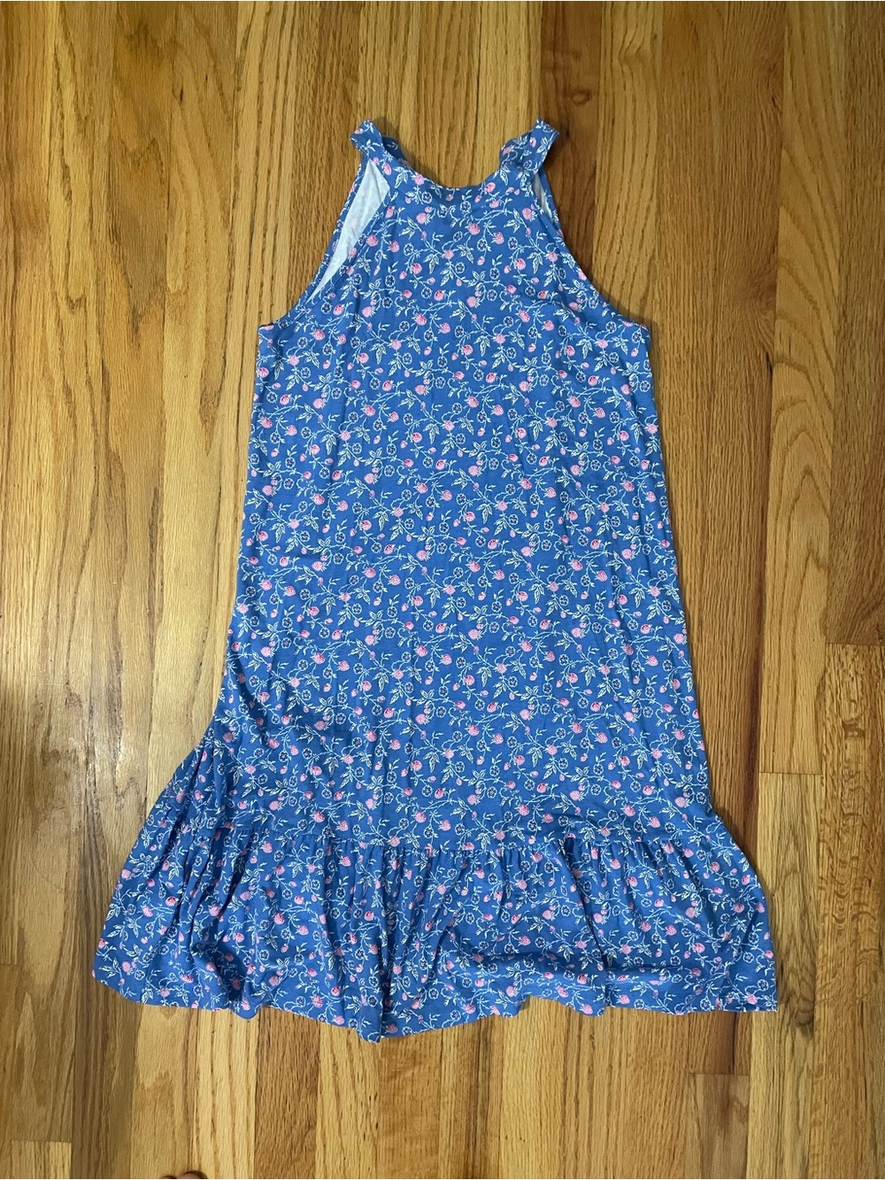 LOFT Blue Floral Tank Dress with Pink Accents